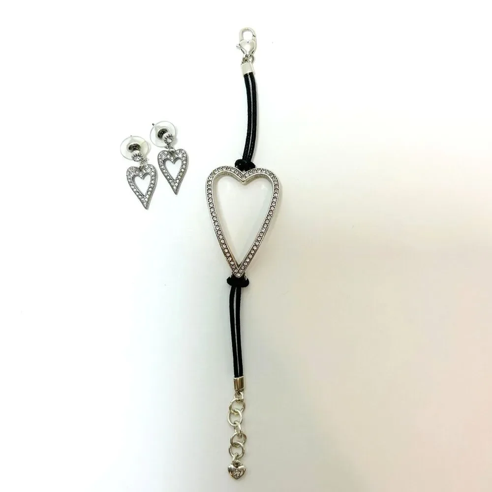 Brighton Starry Night Uber Heart Crystal Black Cord Bracklet & Earring Set
